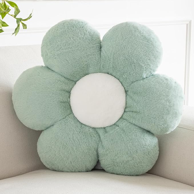 Flower Pillows, Decorative Pillows for Couch, Cute Daisy Pillow for Bed, Flower Shaped Decorative Throw Pillow Room Decor (Green, 19.6 Inches)