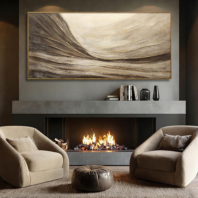 WINKAILIN Textured Abstract Landscape Canvas Wall Art in Brown and Gold Modern Minimalist Flowing Line Artwork for Living Room Bedroom Office Wall Decor 40x88 Inch