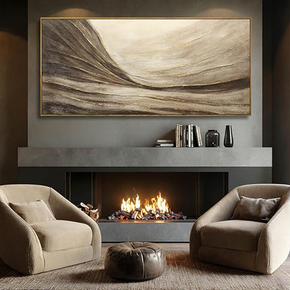 WINKAILIN Textured Abstract Landscape Canvas Wall Art in Brown and Gold Modern Minimalist Flowing Line Artwork for Living Room Bedroom Office Wall Decor 40x88 Inch