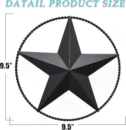 JoyEvy 9.5" Black Barn Star Wall Decor, Metal Stars for Outside or Inside of House, Iron Texas Stars Rustic Vintage Western Country Home Farmhouse Wall Art Decorations