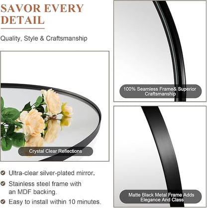 ANDY STAR Black Round Mirror Bathroom Mirrors, 28 Inch Vanity Mirror with Rust-Poof SUS304 Frame, Matte Black Mirror for Living Room, Powder Room, Entryway