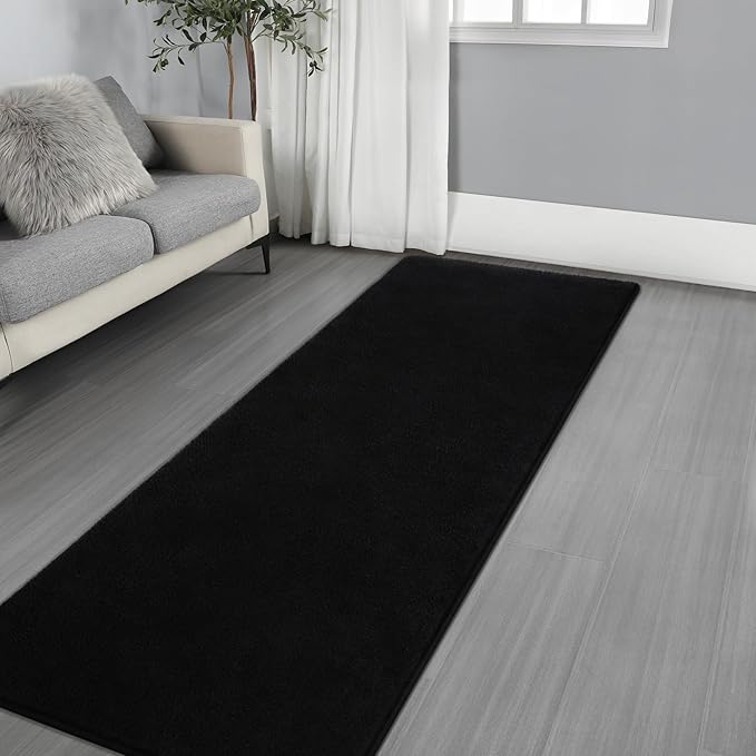 Gifeas Ultra Soft Modern Runner Rug for Hallway Bedroom, 2x6 Feet Black Thickened Memory Foam Indoor Solid Minimalist Carpets, Non-Slip Comfy Area Rug for Boys Girls Living Room Nursery Home Decor