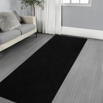 Gifeas Ultra Soft Modern Runner Rug for Hallway Bedroom, 2x6 Feet Black Thickened Memory Foam Indoor Solid Minimalist Carpets, Non-Slip Comfy Area Rug for Boys Girls Living Room Nursery Home Decor