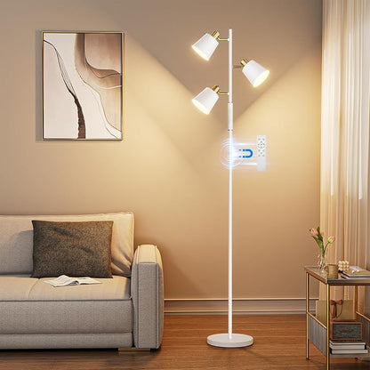 LED Tree Floor Lamp, 2500LM Super Bright Tall Standing Lamp with Remote & Touch Control, 4 Color Temperatures, 3 Rotatable Lights, Modern Dimmable Floor Lamps for Living Room Bedroom Office