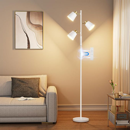 LED Tree Floor Lamp, 2500LM Super Bright Tall Standing Lamp with Remote & Touch Control, 4 Color Temperatures, 3 Rotatable Lights, Modern Dimmable Floor Lamps for Living Room Bedroom Office