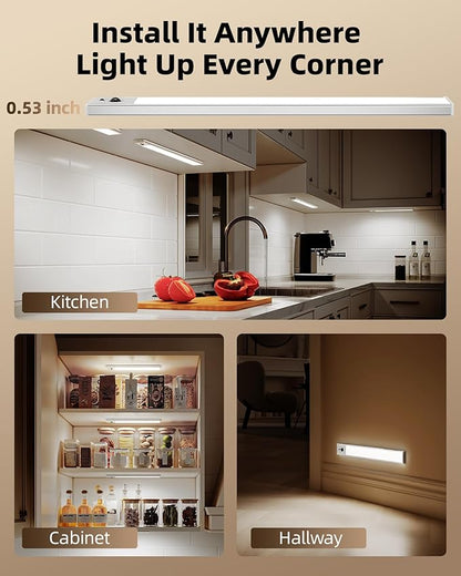 EZVALO 5-Pack Under Cabinet Lighting, 4000mAh Rechargeable Motion Sensor Light, 16.5inch Magnetic Closet Lights with Dimmable & 3 Color Temps, Wireless Motion Activated Lights with Remote for Kitchen