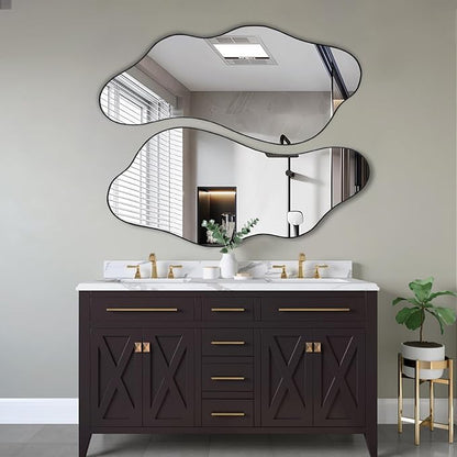 Irregular Frameless Mirror, 47.2"x21.6" Asymmetrical Aesthetic Wall Mirrors, Modern Organic Shape Mirrors for Living Room Bedroom Entryway Hallway, Horizontal or Vertical Hanging