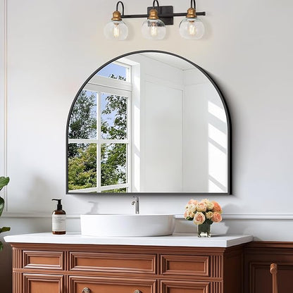 CIRCUMI Arched Wall Mirror, 36"x30" Black Arched Mirror with Tempered Glass, Metal Frame, Large Size for Entryway Table, Mantel,Living Room,Over Sink,Arch Mirror for Decor,Shatterproof&Crystal-Clear
