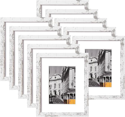 eletecpro 8x10 Picture Frames Set of 10, Picture Frame Collage Wall Decor Display 5x7 Photo with Mat or 8x10 without Mat, Home Decor Gallery Frame for Table Top or Wall Mounting, Distressed White