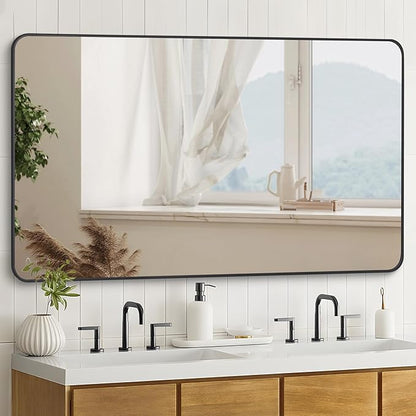 DESBING 36" x 48"Bathroom Mirror, Matte Black Wall Mirror with Metal Frame, Decorative Rectangular Vanity Mirror for Bedroom Bathroom Living Room Entryway (Horizontal/Vertical)