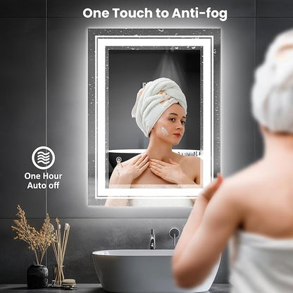 Snowdool LED Bathroom Mirror, 20"x28" Mirror with Front and Backlit, Anti-Fog, Bathroom Vanity Mirror for Wall, Memory, Stepless Dimmable, Tempered Glass (Horizontal/Vertical)
