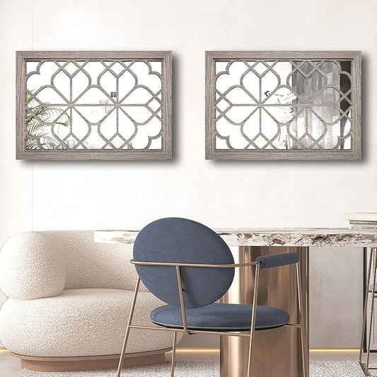 Wocred Set of 2 Rectangular Wall Mirror,Gorgeous Rustic Farmhouse Accent Mirror,Barn Wood Color Entry Mirror for Bathroom Renovation,Bedrooms,Living Rooms and More(11”x15”)