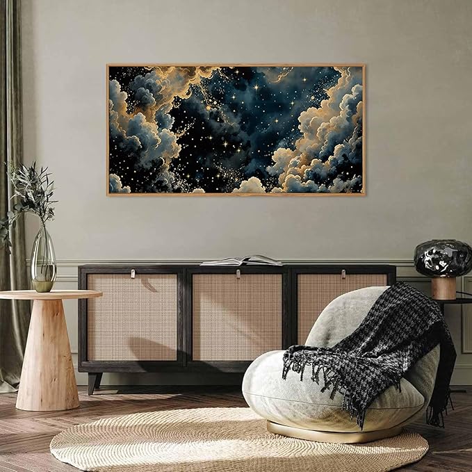 HPNIUB Dreamy Starry Night Sky Framed Wall Art Set,Moody Celestial Wall Decor,Modern Abstract Maximalist Gothic Printing,Natural Stars Illustrations Artwork for Living Room, Bedroom,Office-20''x40''