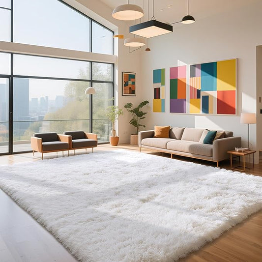 yongyangjuxin Fluffy Rug Shag Area Rug, White 9x12 Area Rugs for Living Room, Large Shag Area Rugs for Bedroom Kids Room Home Decor, Upgrade Anti-Skid Rectangular Fuzzy Rugs