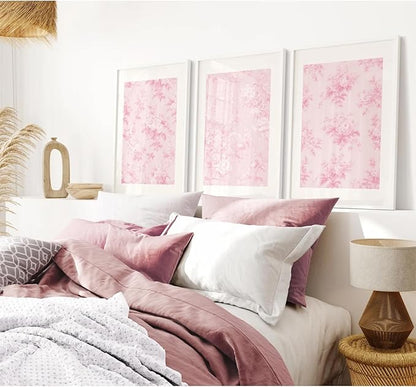 Baccone Pink Floral Wall Art Chinoiserie Flower Wall Decor Pictures Aesthetic Canvas Wall Art Love Shack Fancy Poster Vintage Floral Prints for Living Room Bedroom 16x24 Inch Unframed Set of 3