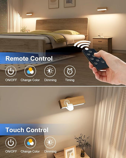 YiLaie Battery Operated Wall Sconce with Remote,Wall Sconces Set of 2,Wall Lights for Bedroom Wireless, Rotatable Cordless Wall Lamp with 3 Color Temperature for Bedroom,Living Room,Bedside Reading