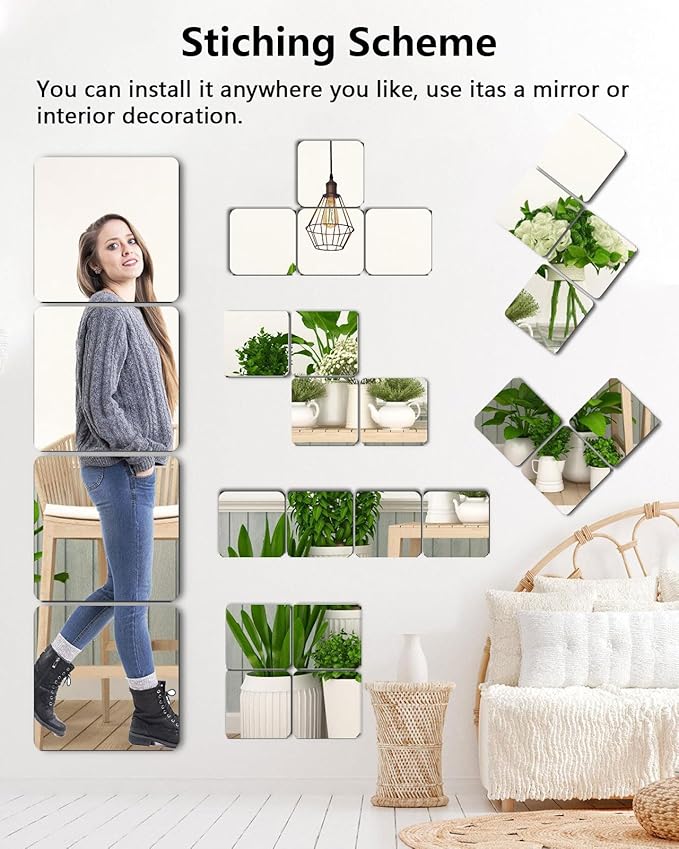 Unbreakable Mirror Tiles,1PCS 8”x8” Peel And Stick on Mirror for Wall Mirrors Decorative, Toddlers for Kids Bedroom,Plastic Gym Frameless Door Small Adhesive Mirrors for Classroom Decor Stickers