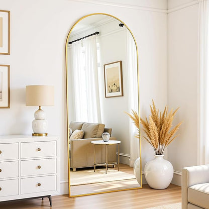 71"×28" Arched Full Length Floor Mirror, Standing Mirror with Aluminum Frame, Large Body Mirror of Free Standing/Wall Mount/Leaning for Bedroom, Living Room, Dressing Room, Gold