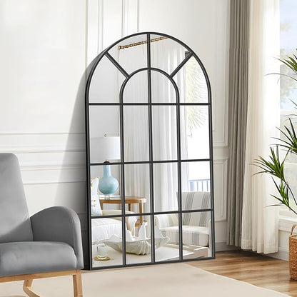 Arched Mirror, 30"x55" Arch Window Mirror, Black Frame Window Pane Wall Decor, Large Wall Mounted Decorative for Living Room Bedroom Entryway Hanging or Leaning Against