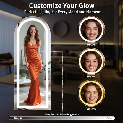 Koonmi LED Full Length Mirror, 71"x32" Full Length Mirror with Lights, Lighted Floor Mirrors with Stand, Full Body Mirrors with Dimming & 3 Color Lightingfor Living Room Cloakroom, White