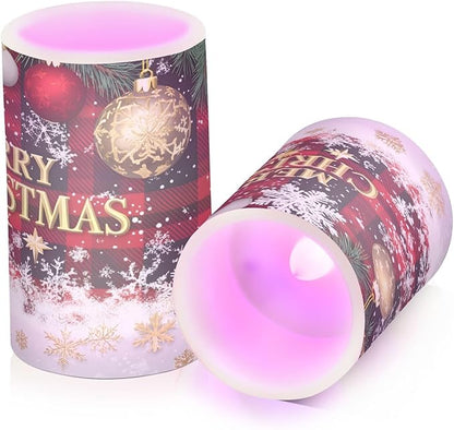 ALAZA Christmas Flickering Flameless Candles Buffalo Plaid Check Snowflake Battery Operated with Remote Timer,Tea Light Candles LED Pillar Votive Candles Set of 2 for Outdoor Indoor Xmas Decorations