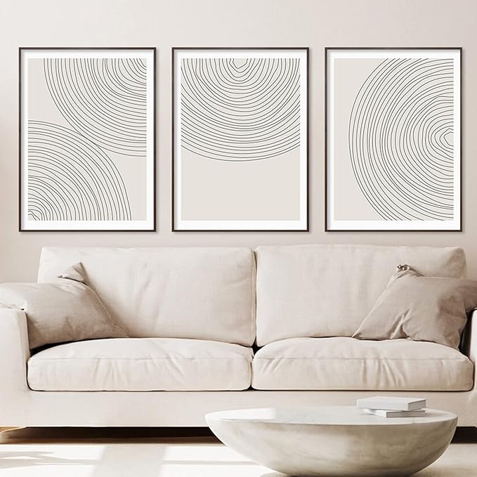 Minimalist Circle Geometric Line Art Boho Wall Art Set of 3 Neutral Abstract Canvas Painting Pictures Boho Prints Wall Art Unframed Artwork Posters for Bedroom Living Room Wall Decor 12X16 Inch