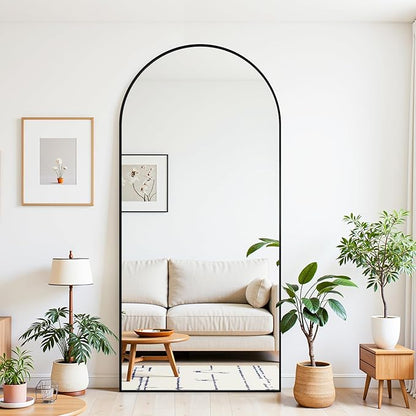 76"×34" Arched Full Length Floor Mirror, Standing Mirror with Aluminum Frame, Large Body Mirror of Free Standing/Wall Mount/Leaning for Bedroom, Living Room, Dressing Room, Black