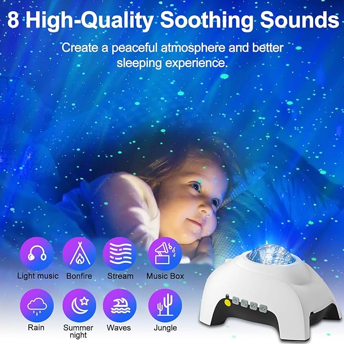 CIMELR Star Projector, Northern Galaxy Aurora Lights Projector with 33 Light Effects Bluetooth Speaker & White Noise, Remote Control Night Light for Bedroom, Room Decor, Gift for Kids Adults (White)