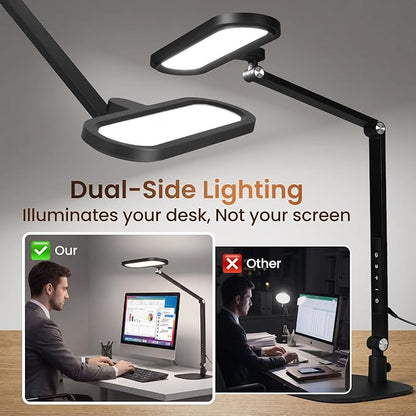 LIONVISON LED Desk Lamp for Home Office: Eye-Caring Clamp & Stand Double Side Desk Light with Remote & Memory - Stepless Dimming & Color Adjustable Table Lamps for Zoom Study Video Conference