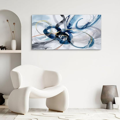 yiijeah Abstract Wall Art - Blue and White Pictures Wall Decor Living Room Canvas Artwork 40x20 Inches Modern Home Decor Bedroom Aesthetic