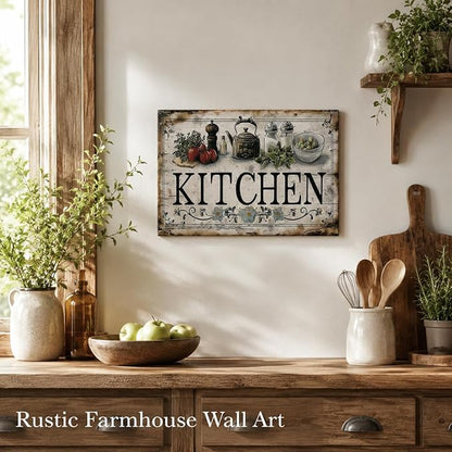 Vintage Kitchen Sign Canvas Wall Art Country Kitchen Painting Picture Decor Vegetable Food Poster Print Artwork for Restaurant Home Decoration