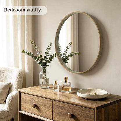 HOMECOOKIN Round Wood Mirror 24 inch Circle Mirror, Rustic Farmhouse Wooden Framed Natural Decorative Wall Decor, Vanity Wall Mirror for Bathroom, Bedroom, Entryway, Living Room (Honey)