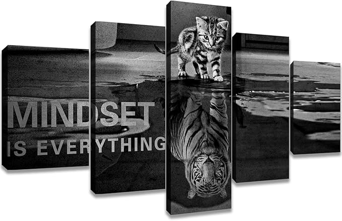 5 Panels Mindset is Everything Motivational Canvas Wall Art Inspirational Entrepreneur Quotes Poster Print Artwork Painting Picture for Framed Home Decoration Living Room office bedroom 70''W x 40''H