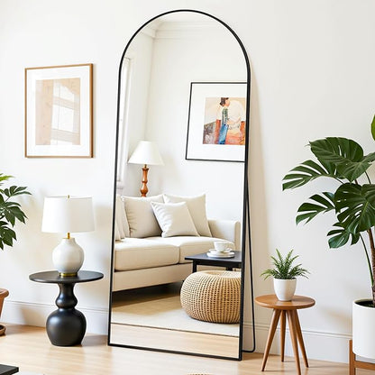 58"×18" Arched Full Length Floor Mirror, Standing Mirror with Aluminum Frame, Large Body Mirror of Free Standing/Wall Mount/Leaning for Bedroom, Living Room, Dressing Room, Black