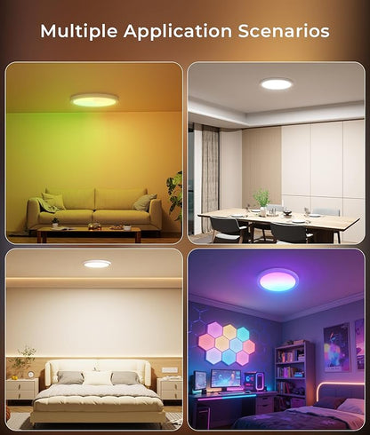 DeckTok 12 Inch Smart Ceiling Light, 2400LM RGBCW LED Flush Mount Ceiling Light Work with App & Voice Control, 2700K-6500K Dimmable LED Ceiling Light Fixture for Living Room Bedroom Game Room, 1 Pack