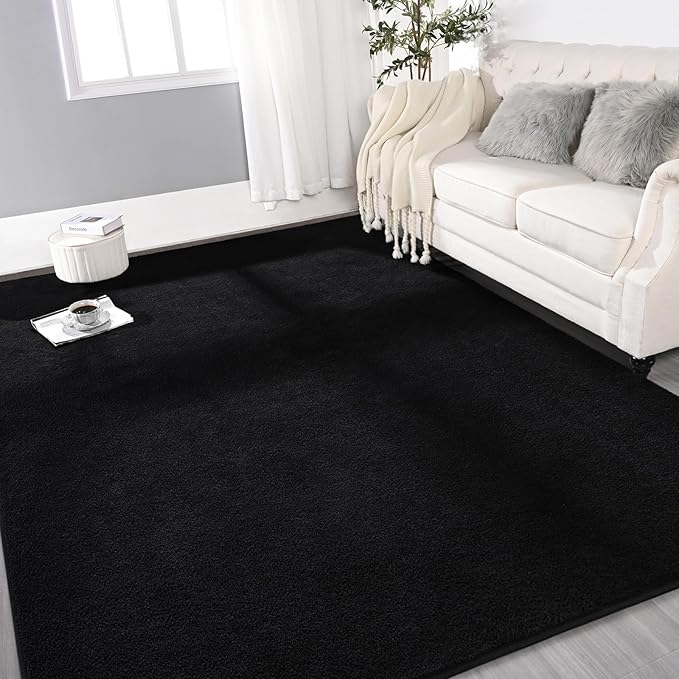 Gifeas Large Ultra Soft Modern Area Rugs for Living Room Bedroom, 6x9 Feet Black Thickened Memory Foam Indoor Solid Minimalist Carpets, Non-Slip Comfy Rug for Boys Girls Nursery Room Home Decor