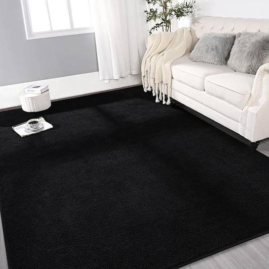 Gifeas Large Ultra Soft Modern Area Rugs for Living Room Bedroom, 7x10 Feet Black Thickened Memory Foam Indoor Solid Minimalist Carpets, Non-Slip Comfy Rug for Boys Girls Nursery Room Home Decor