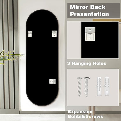 Niccy 48"×16" Oval Full Length Mirror, Long Oval Mirror with Unique Metal Frame Large Explosion-Proof Hanging Mirror for Living Room, Decorative Vanity Mirror for Bathroom, Bedroom, Gold