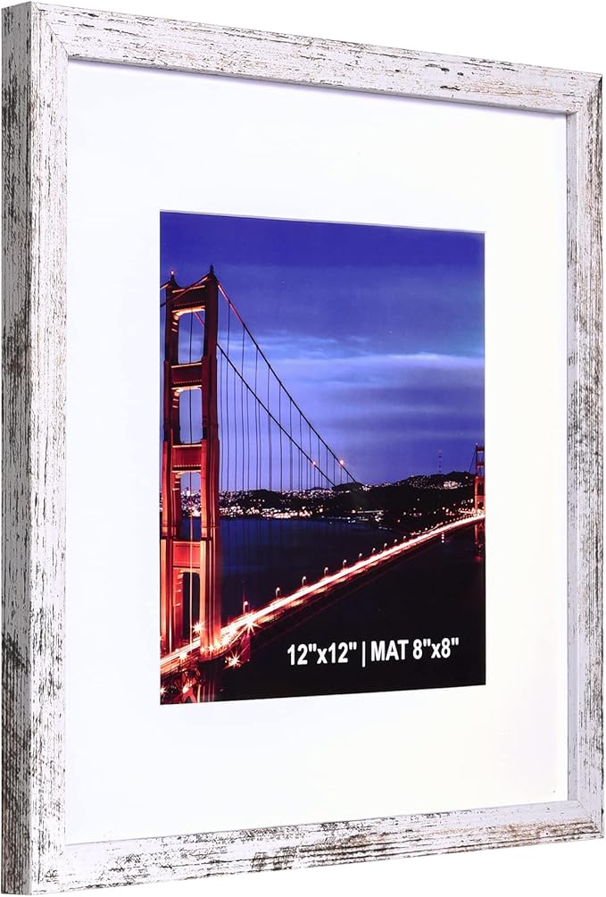 Yaetm 12x12 Picture Frame with Mat for 8x8 Set of 9, Square 12 x 12 Frames, White Gallery Wall Frame 12x12 for Wall Hanging (9 pack, Rustic White)