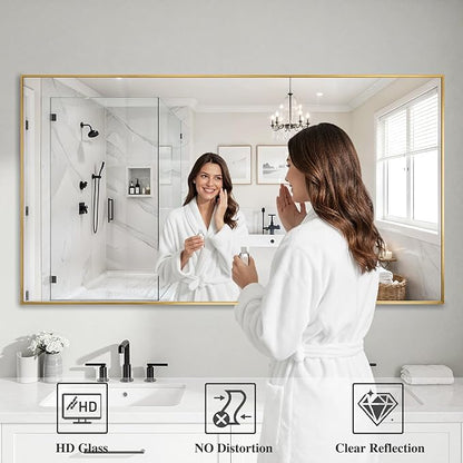 Koonmi Gold Mirrors for Wall, 30x60 Inch Bathroom Mirror, Rectangular Wall Mirror for Living Room Bedroom Bathroom, Hangs Horizontally or Vertically