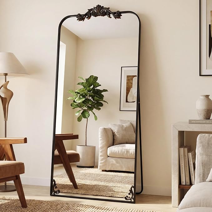 Antok Arched Full Length Mirror, 71"x32" Floor Mirror with Carved, Full Body Mirrors for HomeDecor, Standing/Halling Large Wall Mirror for Bedroom, Living Room, Cloakroom, Bronze, Luxury Style