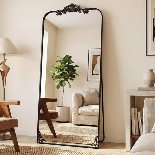 Antok Arched Full Length Mirror, 71"x32" Floor Mirror with Carved, Full Body Mirrors for HomeDecor, Standing/Halling Large Wall Mirror for Bedroom, Living Room, Cloakroom, Bronze, Luxury Style