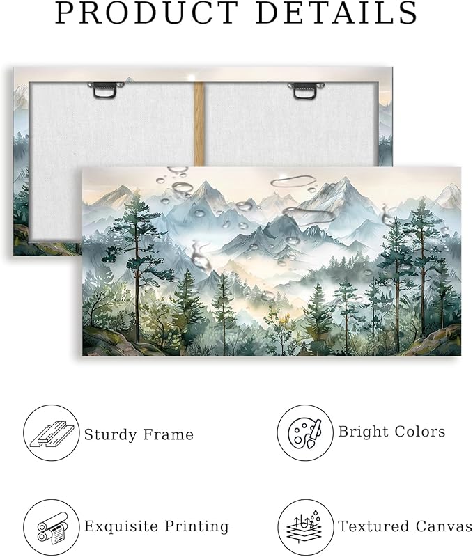 SERIMINO Large Canvas Wall Art for Living Room, Mountain Forest Landscape Canvas Prints Paintings, Nature Scenery Wall Decor, Green Modern Home Bedroom Bathroom Pictures Home Decor 29"X57"