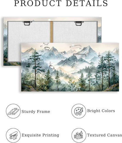 SERIMINO Large Canvas Wall Art for Living Room, Mountain Forest Landscape Canvas Prints Paintings, Nature Scenery Wall Decor, Green Modern Home Bedroom Bathroom Pictures Home Decor 29"X57"