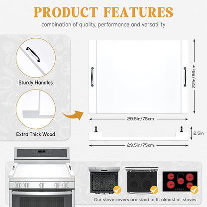 GASHELL Noodle Board Stove Cover with Handles, Multiple Stove Top Cover Board for Electric/Gas Stove Top(White)
