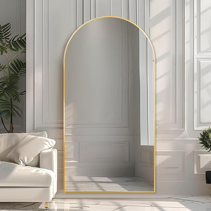 Beauty4U Arched Full Length Mirror 76" x 34", Gold Large Full Body Mirror with Stand, Floor Standing & Wall Mounted HD Tempered Glass Dressing Mirror for Bedroom, Living Room, Entryway