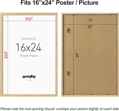 Yaetm Minimalist 16x24 Oak Wood Frame for Poster, Natural Solid Wood 16x24 Picture Frames Set of 3, Lightweight, Wall Decor for Office, Gallery & Home (3 Pack, Oak)