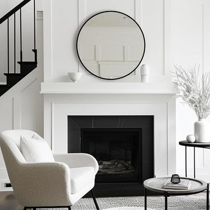 Round Mirror 30 inch, Black Round Mirror, Circle Wall Mirrors Metal Frame, Circle Mirrors for Bathroom, Living Room, Hallway, Vanity, Over Sink