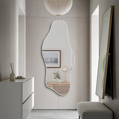 Irregular Frameless Mirror, 54.5"x24" Large Asymmetrical Tempered Glass Mirror, Modern Silver Organic Wall Mirrors for Living Room Bedroom Hallway Entryway, Horizontal or Vertical Hanging