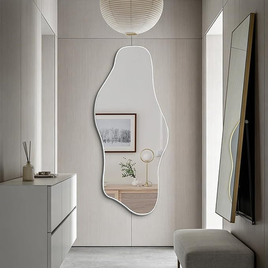 Irregular Frameless Mirror, 54.5"x24" Large Asymmetrical Tempered Glass Mirror, Modern Silver Organic Wall Mirrors for Living Room Bedroom Hallway Entryway, Horizontal or Vertical Hanging